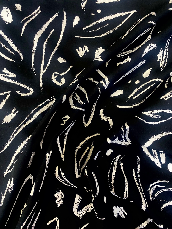 Printed Cotton Poplin Fabric – Black Brushstroke | 100% Cotton