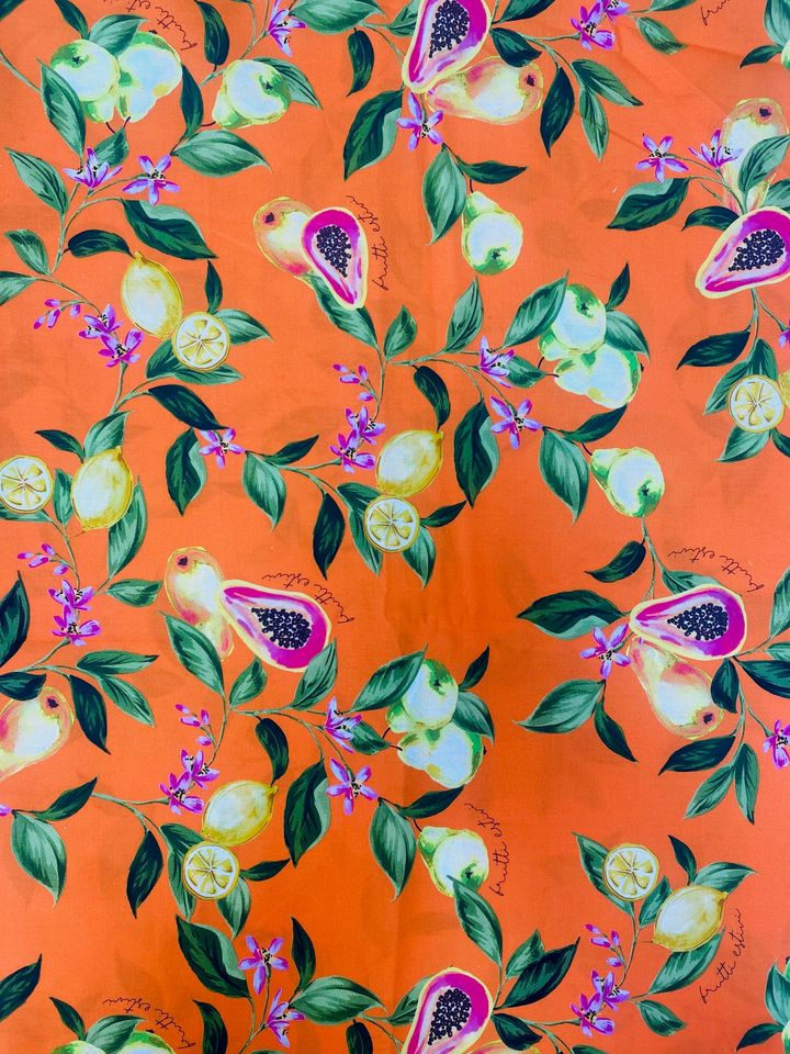 Printed Cotton Poplin Fabric – Orange Lemon Floral | 100% Cotton