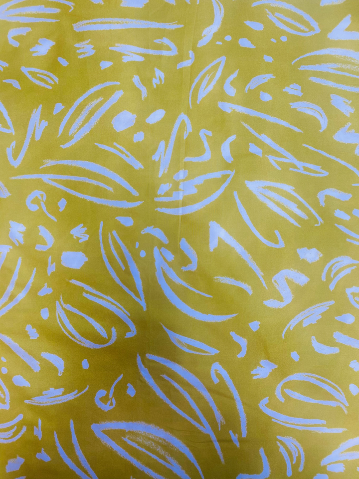 Printed Cotton Poplin Fabric – Yellow Brushstroke | 100% Cotton