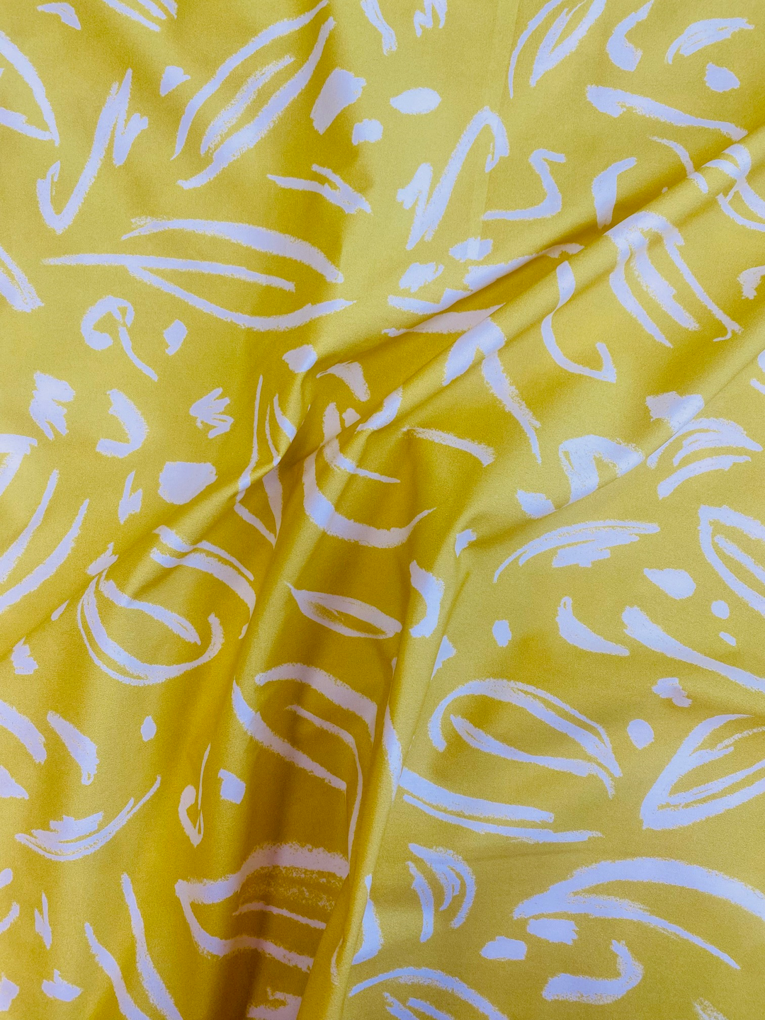 Printed Cotton Poplin Fabric – Yellow Brushstroke | 100% Cotton