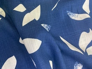 Leaf Print Viscose Linen - Navy / Ivory