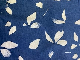 Leaf Print Viscose Linen - Navy / Ivory
