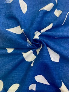 Leaf Print Viscose Linen - Navy / Ivory