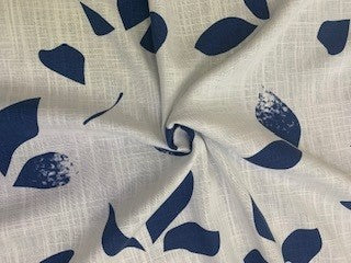 Leaf Print Viscose Linen - Ivory / Navy