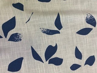 Leaf Print Viscose Linen - Ivory / Navy